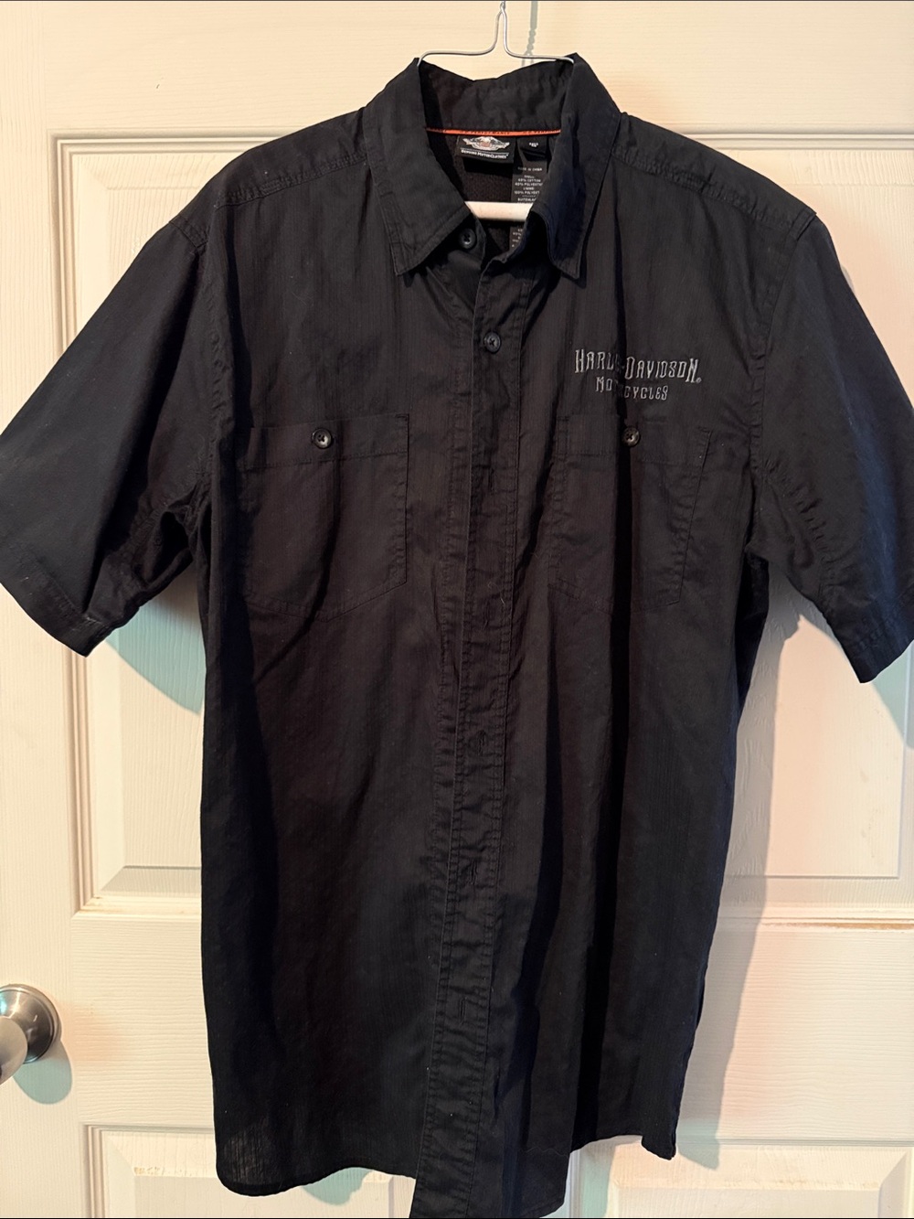 Harley-Davidson Black Short Sleeve Button-Down Workshirt with Chest Embroidery